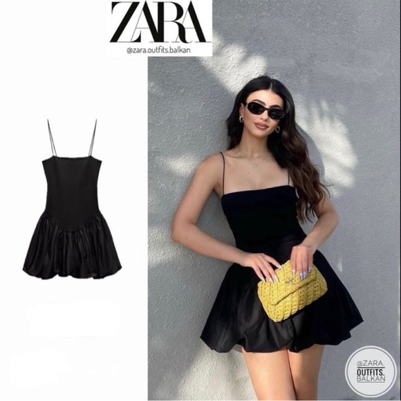 Zara MIXED RIB POPLIN BALLOON DRESS - Picture 2 of 11